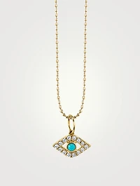 14K Gold Large Diamond Bezel Evil Eye Charm Necklace