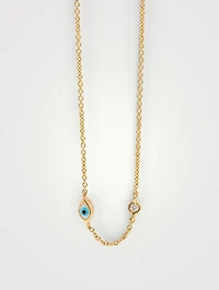 Mini 14K Gold Evil Eye Necklace With Diamond Bezel