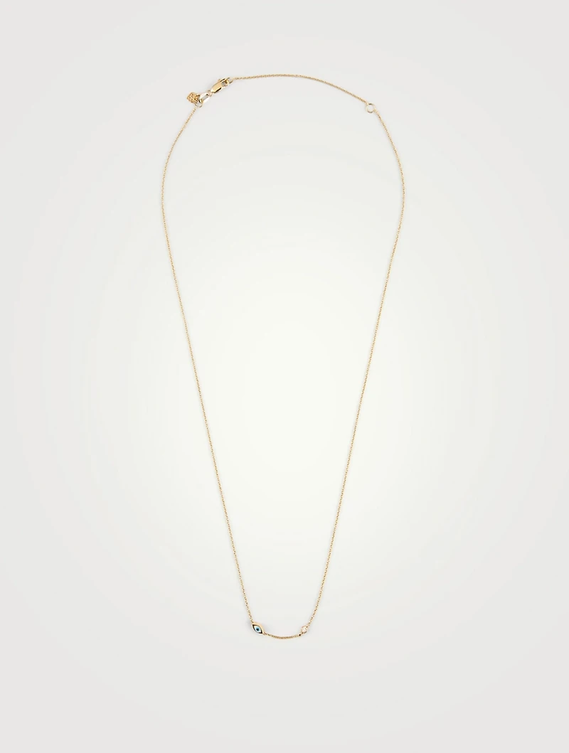 Mini 14K Gold Evil Eye Necklace With Diamond Bezel