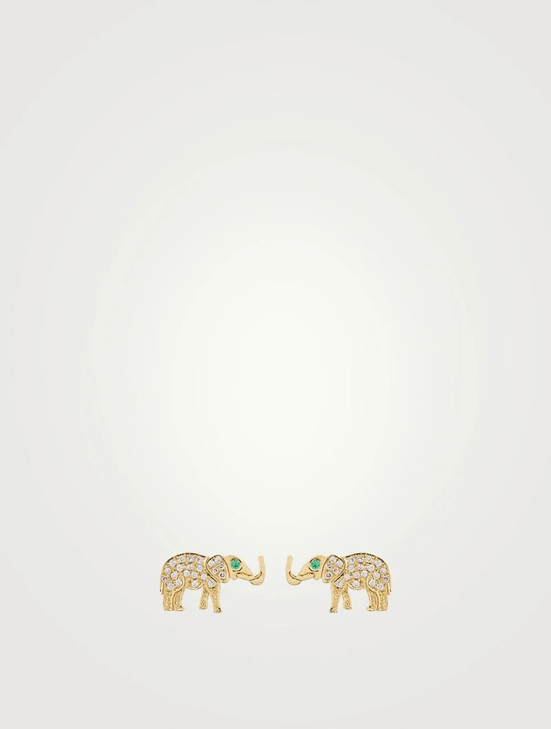 Gold Elephant Stud Earrings With Diamonds