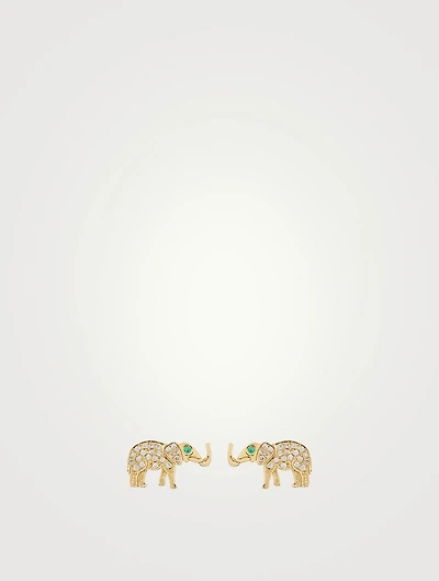 Gold Elephant Stud Earrings With Diamonds