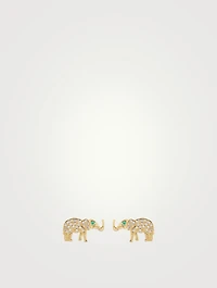 Gold Elephant Stud Earrings With Diamonds