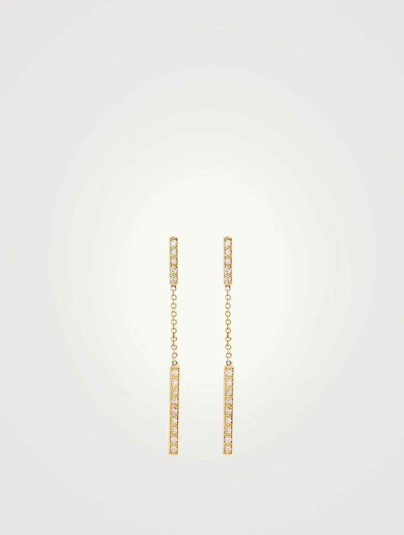 Gold Short And Long Bar Drop Earrings With Diamonds