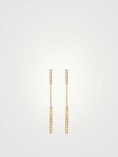 Gold Short And Long Bar Drop Earrings With Diamonds