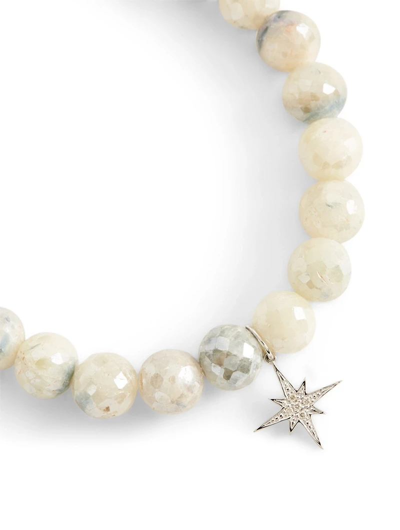 Corundum Beaded Bracelet With Small 14K Gold Diamond Starburst Charm