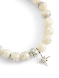Corundum Beaded Bracelet With Small 14K Gold Diamond Starburst Charm