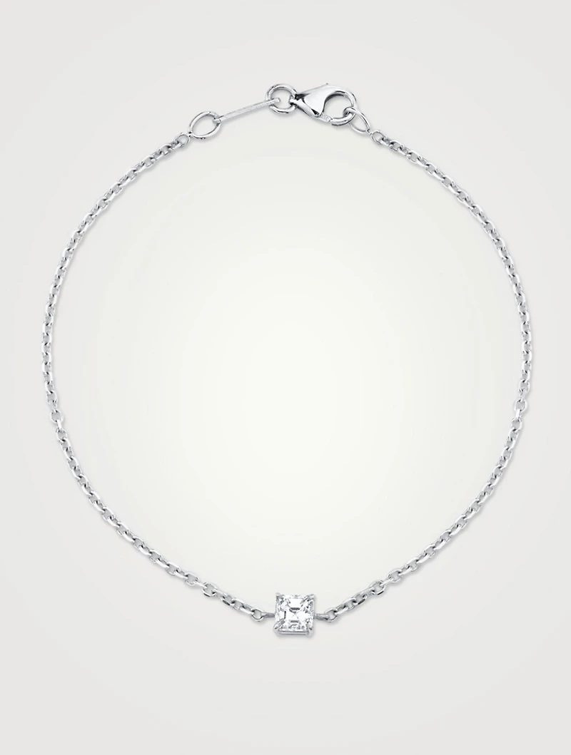 18K White Gold Chain Asscher Diamond Bracelet