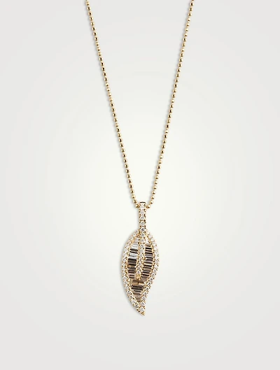 Large 18K Gold Leaf Necklace With Diamonds