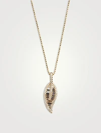 Large 18K Gold Leaf Necklace With Diamonds