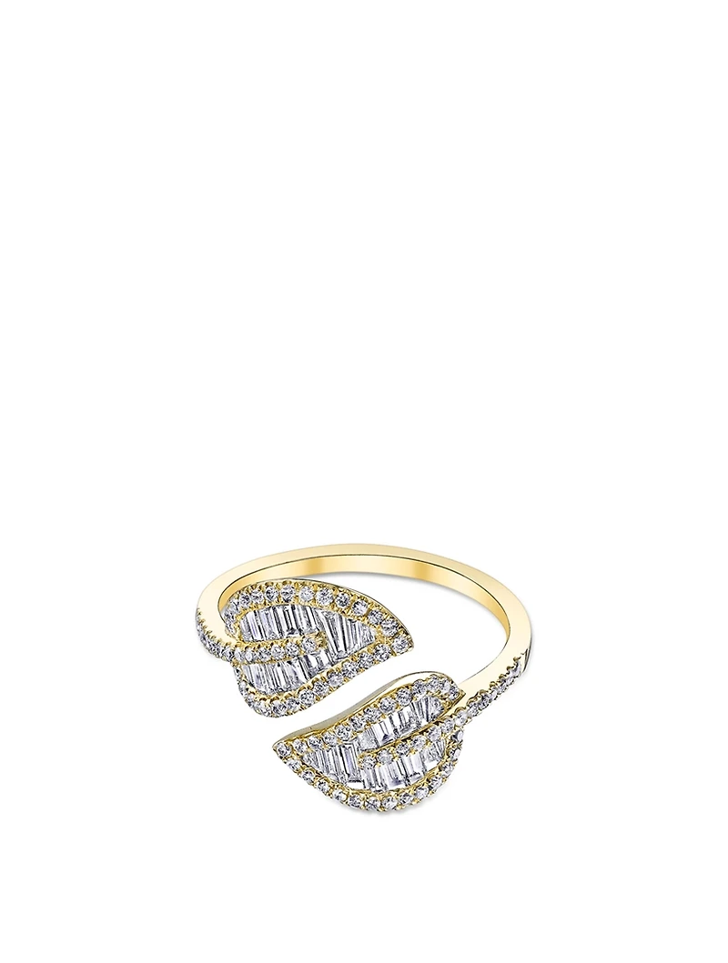 18K Gold Leaf Ring With Diamonds
