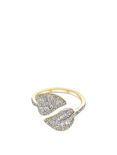 Small 18K Gold Leaf Ring With Diamonds