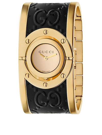 Twirl Goldtone Leather Steel Cuff Watch