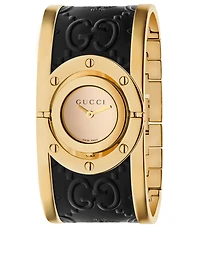 Twirl Goldtone Leather Steel Cuff Watch