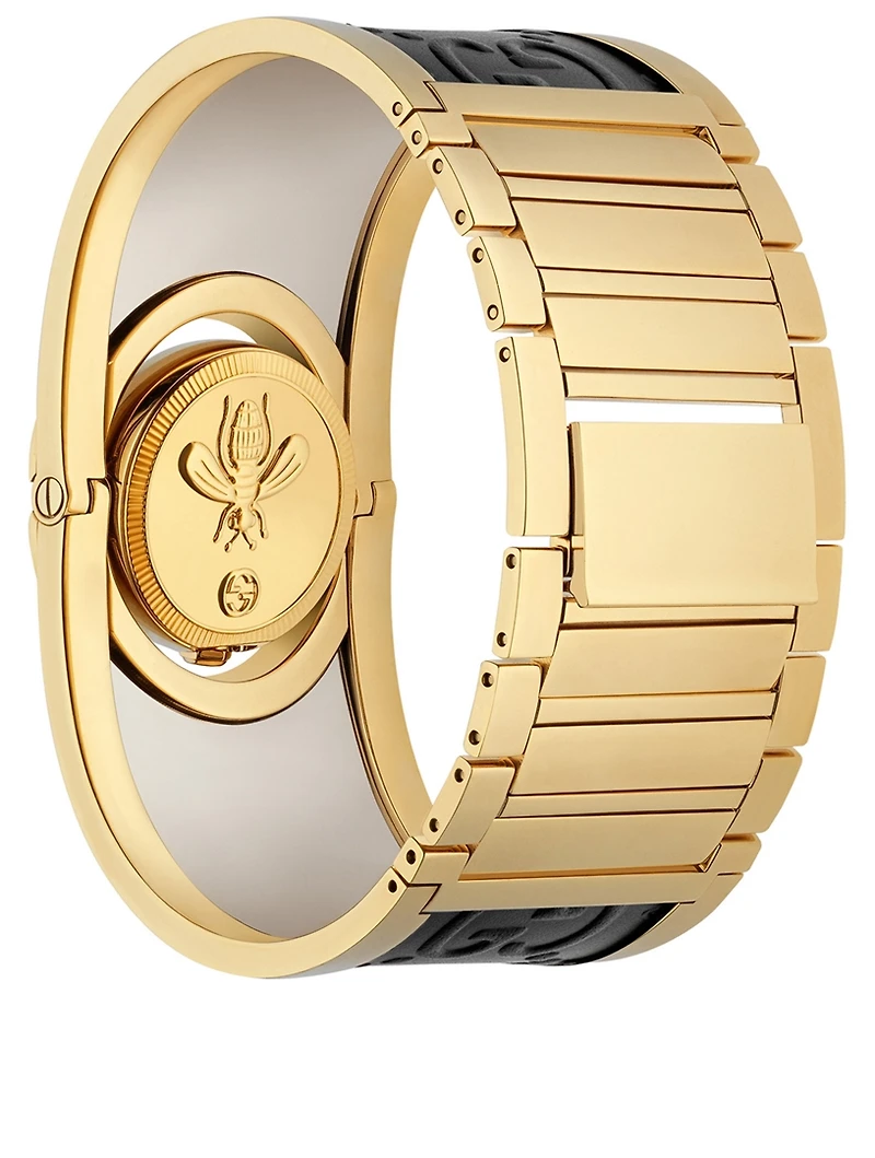 Twirl Goldtone Leather Steel Cuff Watch