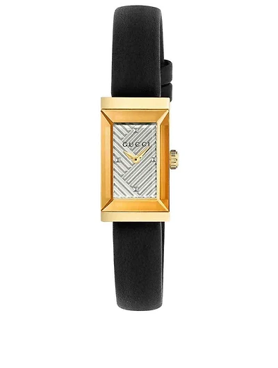 G-Frame Goldtone Leather Strap Watch