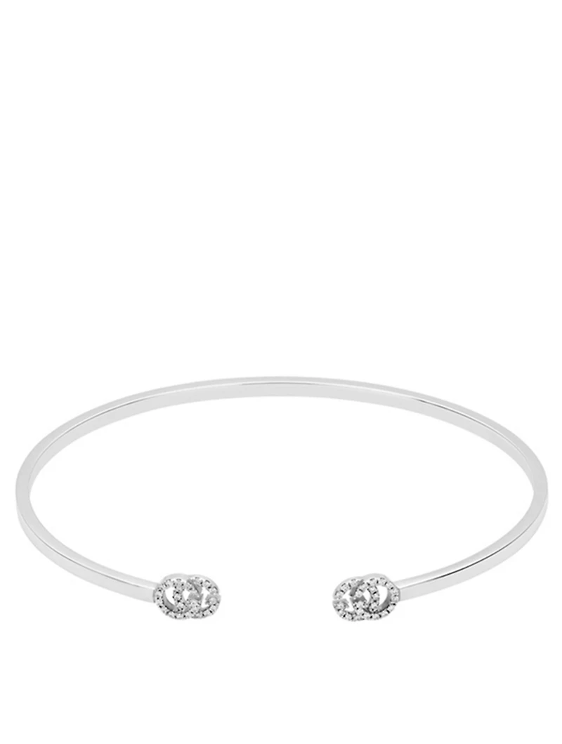 Double G 18K White Gold Cuff With Diamonds