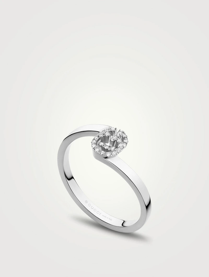 GG 18K White Gold Ring With Diamonds