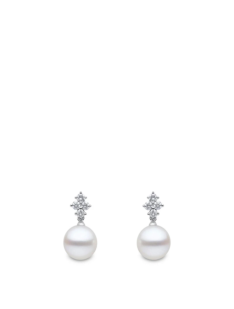 18K White Gold Pearl Earrings With Diamonds