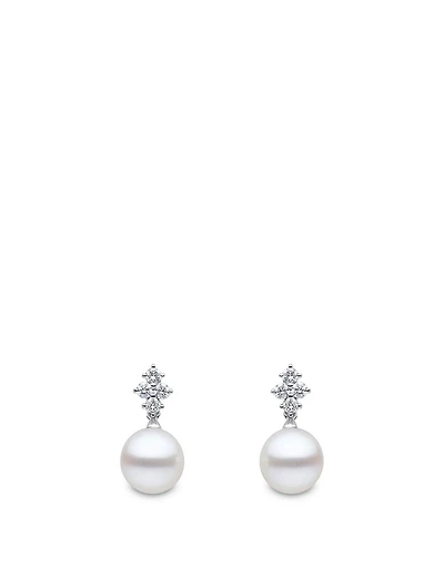 18K White Gold Pearl Earrings With Diamonds