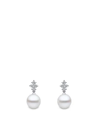 18K White Gold Pearl Earrings With Diamonds
