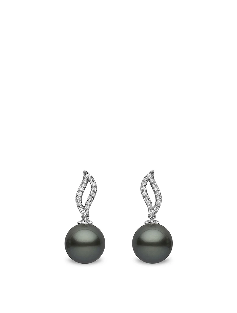 18K White Gold Tahitian South Sea Pearl Earrings With Diamonds