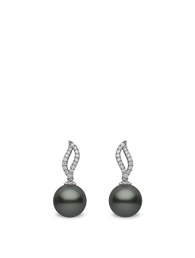 18K White Gold Tahitian South Sea Pearl Earrings With Diamonds