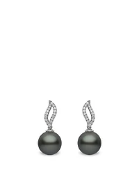 18K White Gold Tahitian South Sea Pearl Earrings With Diamonds