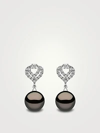 18K White Gold Tahitian South Sea Pearl Earrings With Diamond-Encrusted Double Teardrop