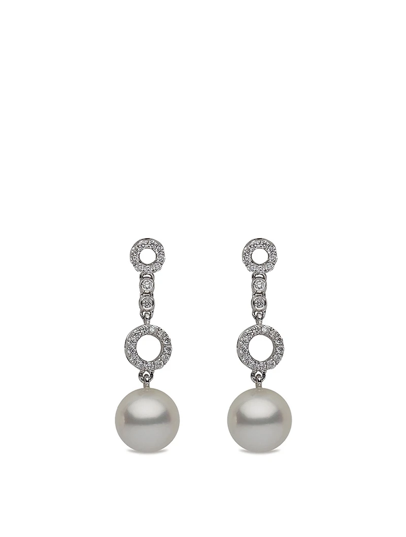 18K White Gold Pearl Earrings With Diamonds