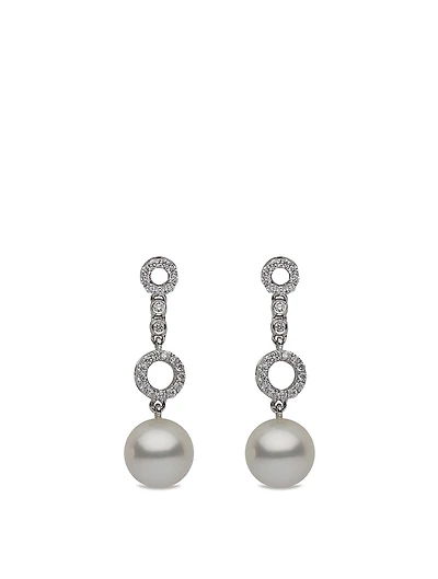 18K White Gold Pearl Earrings With Diamonds