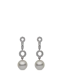 18K White Gold Pearl Earrings With Diamonds
