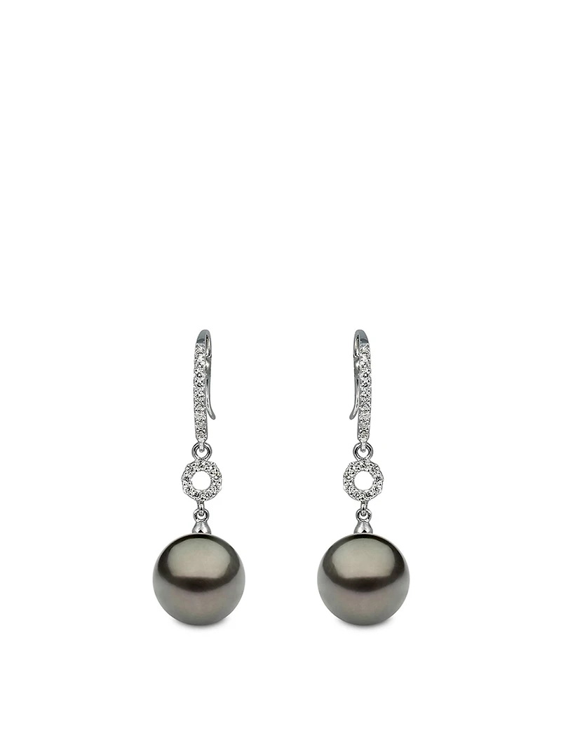 18K White Gold Tahitian South Sea Pearl Earrings With Diamonds
