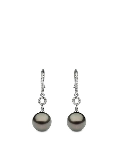 18K White Gold Tahitian South Sea Pearl Earrings With Diamonds