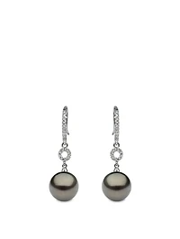 18K White Gold Tahitian South Sea Pearl Earrings With Diamonds