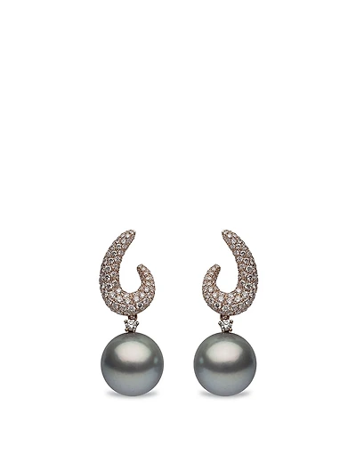 18K Rose Gold Tahitian South Sea Pearl Drop Earrings With Diamonds