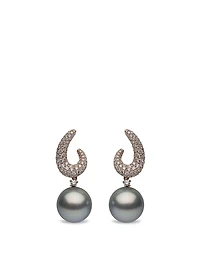 18K Rose Gold Tahitian South Sea Pearl Drop Earrings With Diamonds