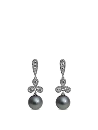 18K White Gold Tahitian South Sea Pearl Drop Earrings With Diamonds