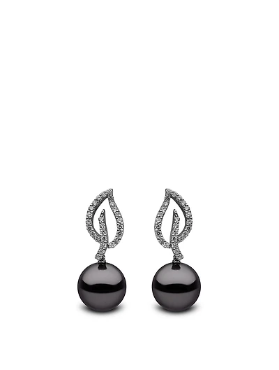 18K White Gold Tahitian South Sea Pearl Drop Earrings With Diamonds