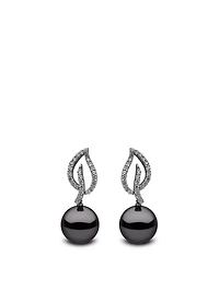 18K White Gold Tahitian South Sea Pearl Drop Earrings With Diamonds