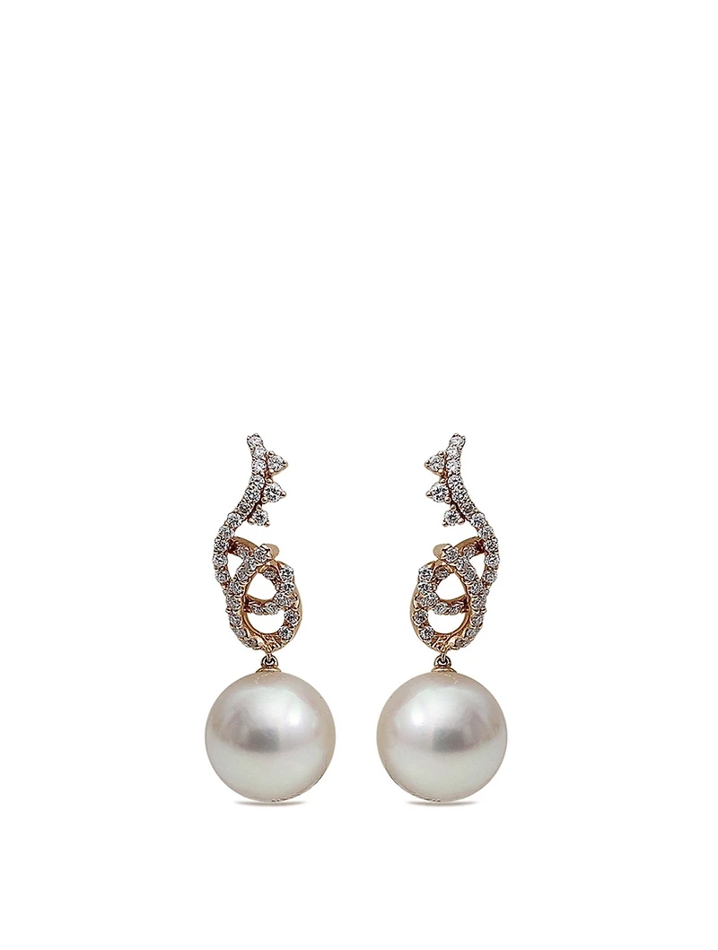 18K Rose Gold Tahitian South Sea Pearl Drop Earrings With Diamonds