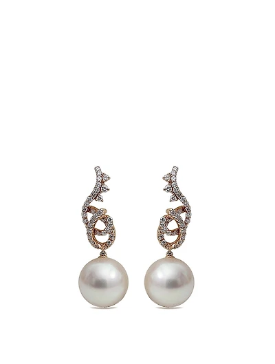 18K Rose Gold Tahitian South Sea Pearl Drop Earrings With Diamonds