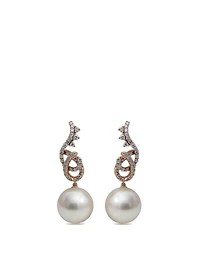 18K Rose Gold Tahitian South Sea Pearl Drop Earrings With Diamonds