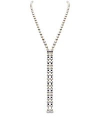 18K White Gold Pearl Bar Necklace With Sapphires