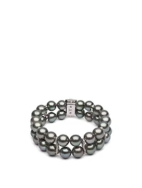 18K White Gold Tahitian South Sea Pearl Double Layer Bracelet With Diamonds