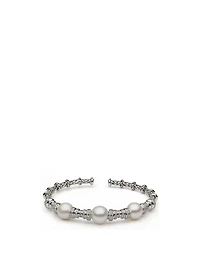 18K White Gold Open Bangle With Pearls And Diamonds