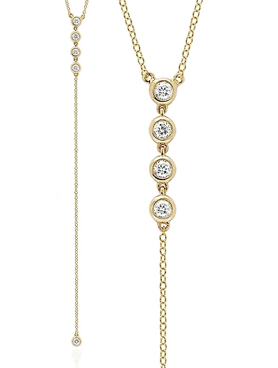 14K Gold Lariat Necklace With Diamonds