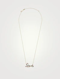 14K Gold Love Script Necklace With Multicolour Sapphires