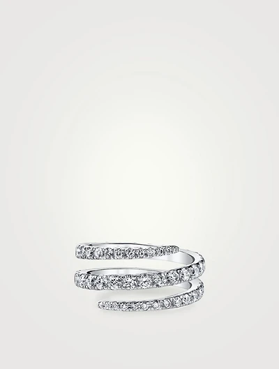 18K White Gold Pinky Coil Ring With Diamonds