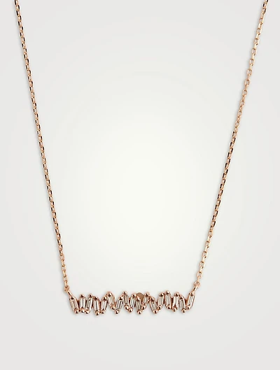 Small Fireworks 18K Rose Gold Bar Necklace With Diamonds