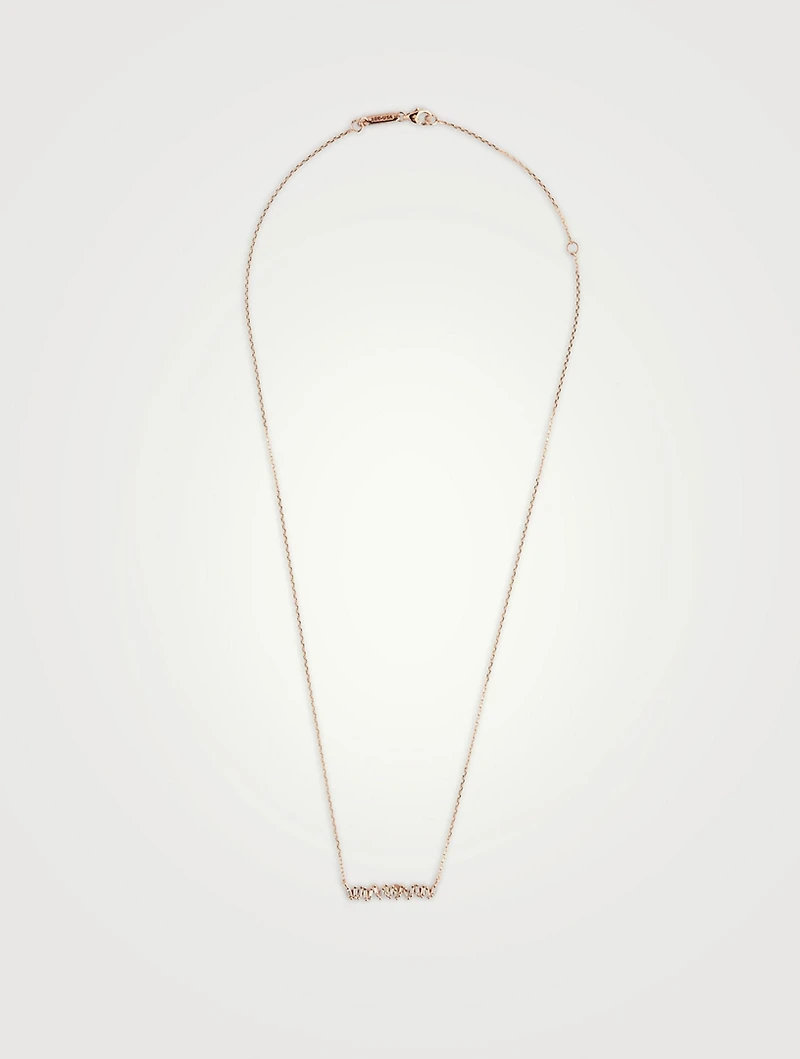 Small Fireworks 18K Rose Gold Bar Necklace With Diamonds